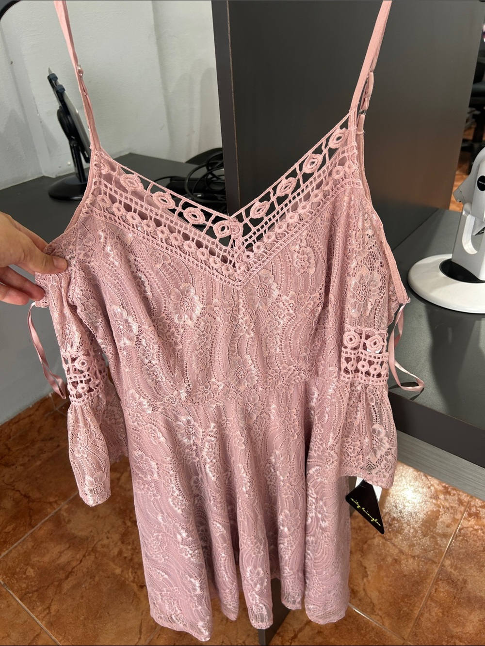 jcpenney Dusty Pink Lace Cold-Shoulder Mini Dress